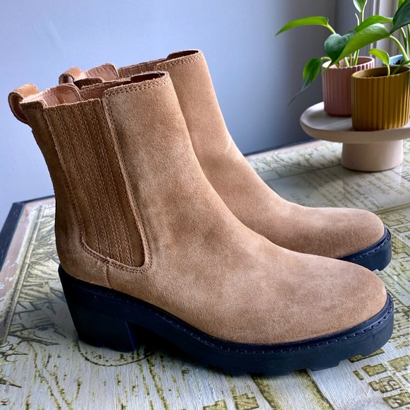 New Madewell Gwenda Platform Ankle Boot tan suede boots new without box size 9 - Picture 2 of 7